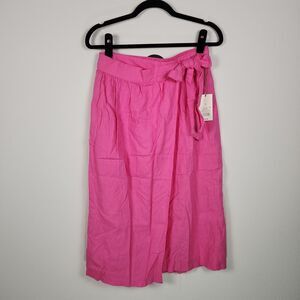 A New Day Womens Skirt Pink Linen Wrap Maxi Straight Woven - Small - NWT